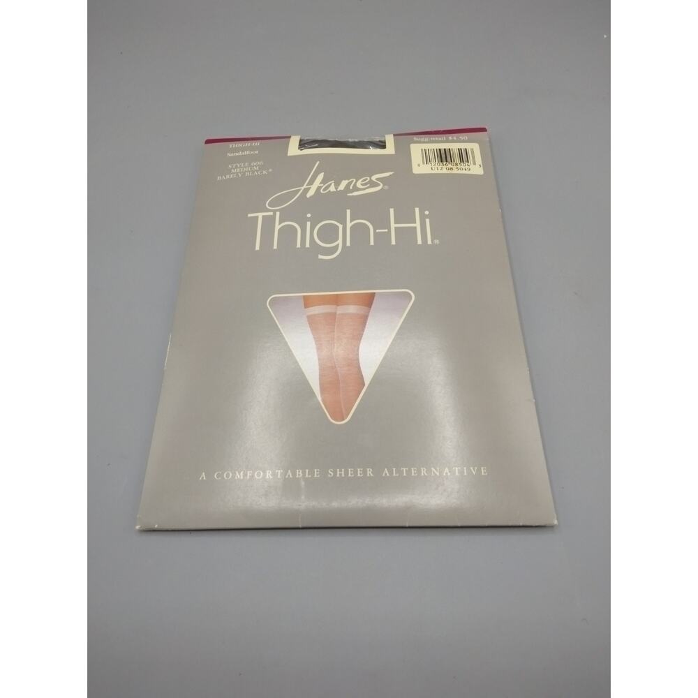 Hanes Thigh-Hi Nylon Stockings Barely Black #606 Sandalfoot Medium Vintage